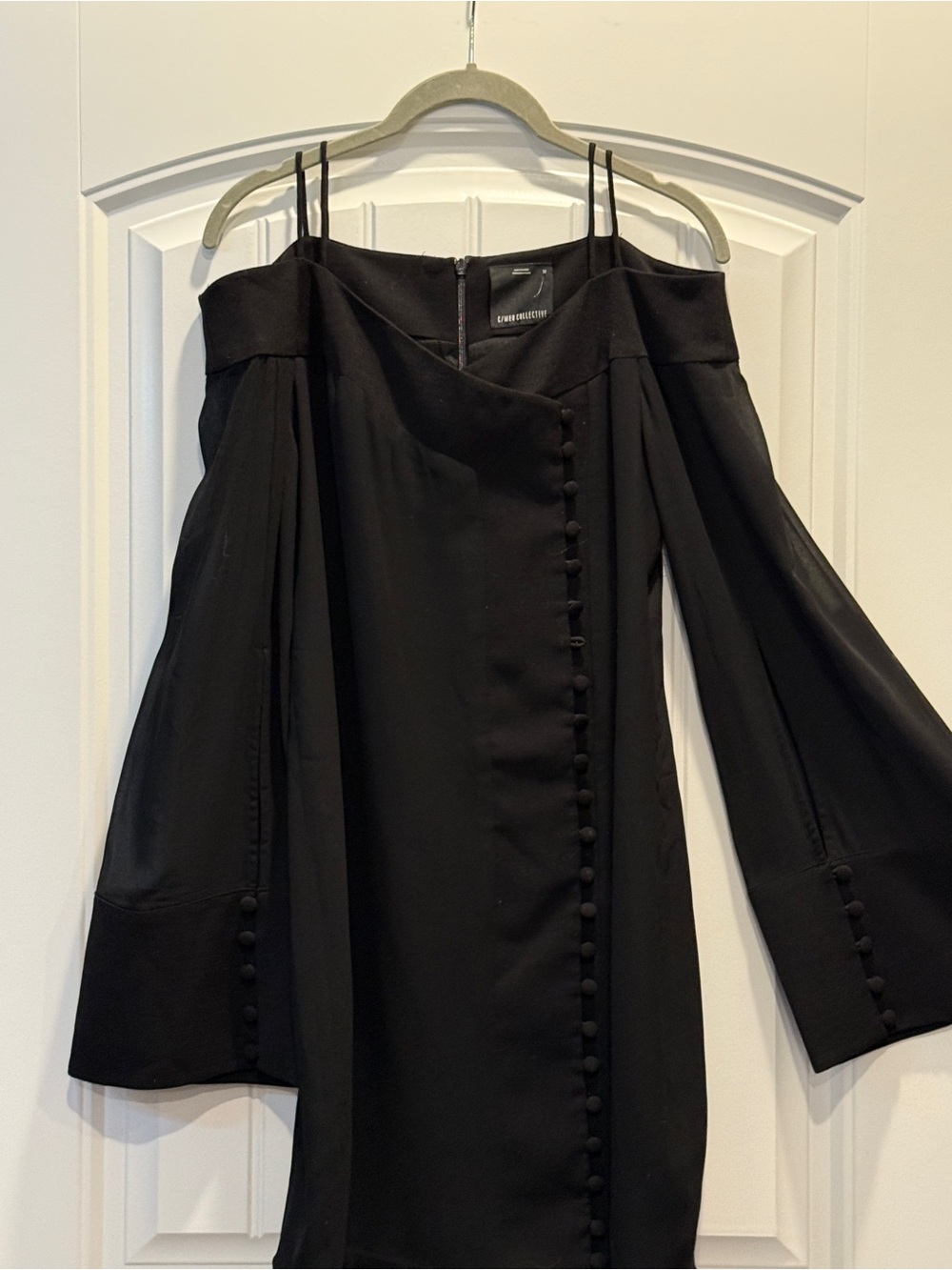 C/MEO Collective Black Off-Shoulder Long-Sleeve Dress with Button Trim